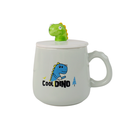 Kubek ceramiczny dinozaur niebieski z przykrywką i łyżeczką 350ml EAN: 5905884452912
