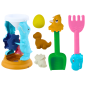 Zestaw zabawek do piasku: młynek, łopatka, grabki, foremki dinozaury EAN: 5905991021520
