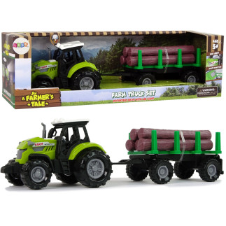 Zielony traktor przyczepa bale drewna farma dźwięk