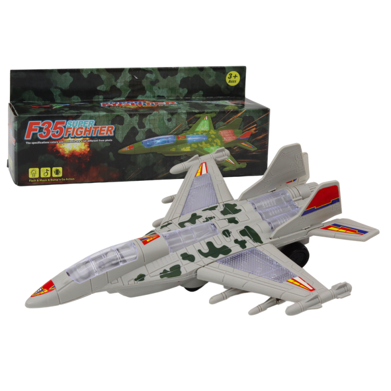 Myśliwiec militarny f35 jeżdżący światła dźwięki szary