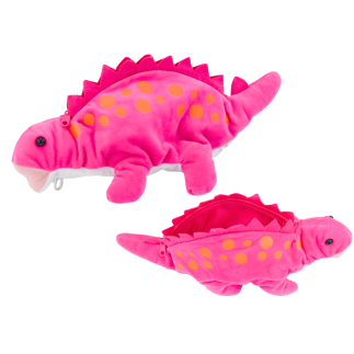 Pluszowy dinozaur piórnik schowek zawieszka różowy