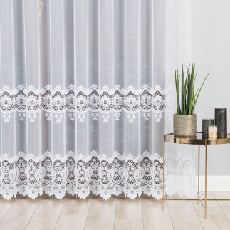 Firanka żakardowa ze wzorem pasowym, wysokość 250cm, kolor 001 biały