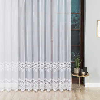 Firanka żakardowa ze wzorem pasowym, wysokość 250cm, kolor 001 biały
