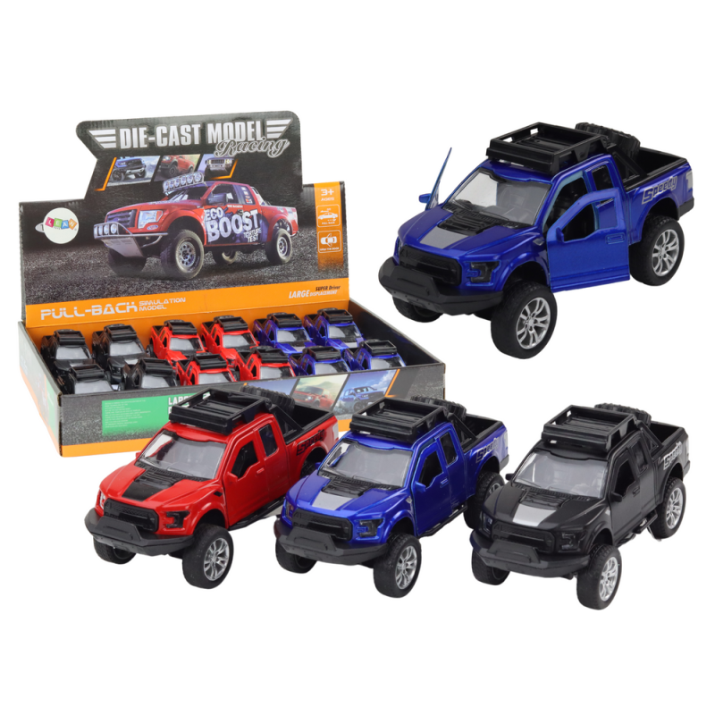 Resorak aluminiowy autko terenowe napęd czerwony niebieski czarny EAN: 5905991004837