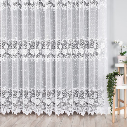 Firanka żakardowa ze wzorem pasowym, wysokość 230cm, kolor 001 biały