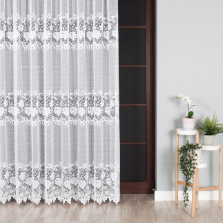 Firanka żakardowa ze wzorem pasowym, wysokość 230cm, kolor 001 biały