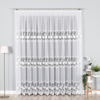 Firanka żakardowa ze wzorem pasowym, wysokość 230cm, kolor 001 biały