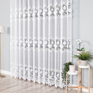 Firanka żakardowa ze wzorem pasowym, wysokość 230cm, kolor 001 biały