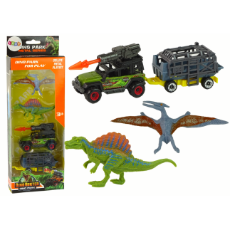 Dinozaury zestaw samochód z rakietą przyczepa