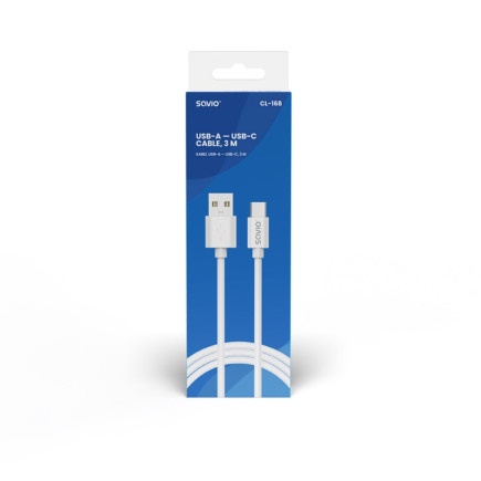 Savio kabel usb-a – usb-c, 3 m, biały, cl-168