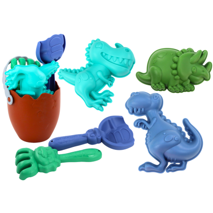 Zestaw do piasku dinozaury wiaderko jajo grabki łopatka foremki