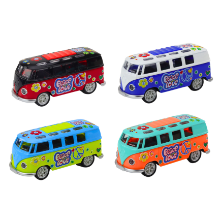 Metalowy Camper Bus z dźwiękiem i światłami, otwierane drzwi, 1:32 - EAN: 5905991019480