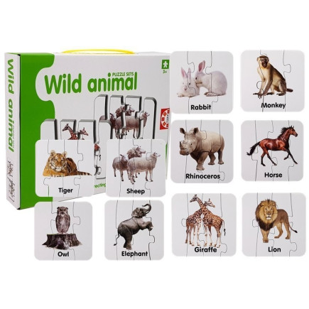 Puzzle edukacyjne układanka dzikie zwierzęta 10 połączeń angielski