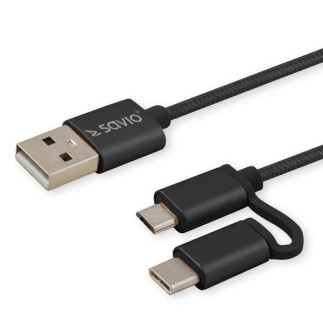 Kabel savio cl-128 (micro usb typu b, usb typu c - usb 2.0 typu a   1m  kolor czarny)