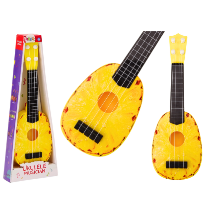 Ukulele dla dzieci mini gitara 4 struny motyw ananasa gitarka żółta 15″
