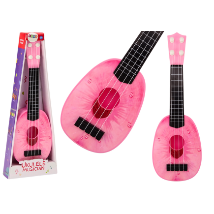 Ukulele dla dzieci mini gitara 4 struny motyw brzoskwini gitarka różowa 15″