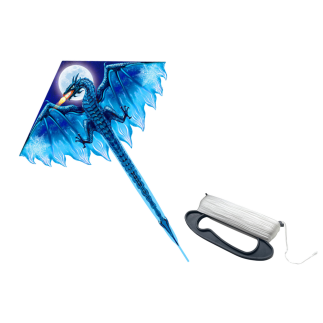 Duży latawiec smok niebieski długi ogon 170cm x 130cm