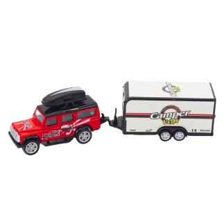 Autko terenowe z przyczepą kamperem napęd metalowe