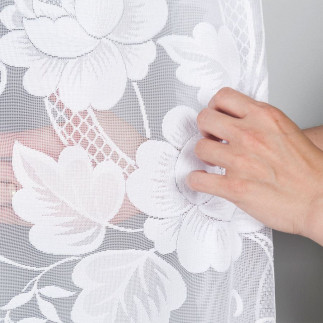 Firanka żakardowa ze wzorem po całości, wysokość 130cm, kolor 001 biały
