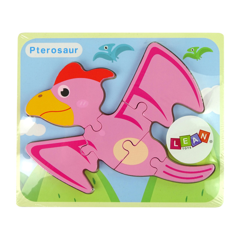 Drewniane puzzle dinozaur Pterodaktyl różowy i Pliosaurus niebieski EAN: 5904665991817