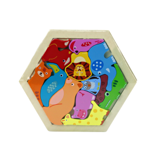 Puzzle układanka zwierzątka klocki drewniane kolorowe 12 ele.