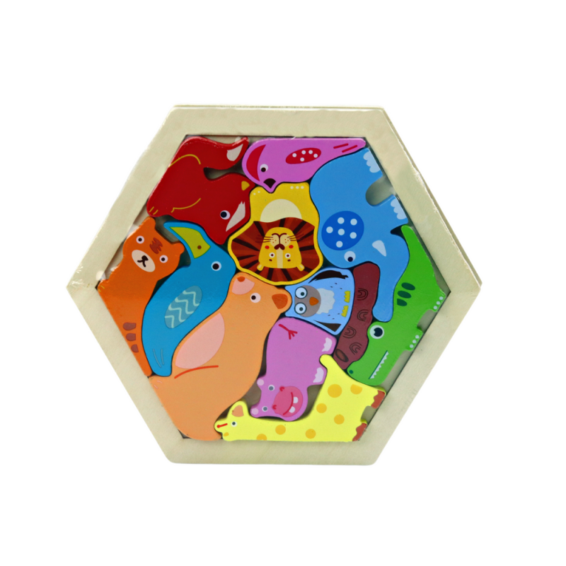 Puzzle układanka zwierzątek klocki drewniane kolorowe - 12 elementów, EAN: 5905991007845