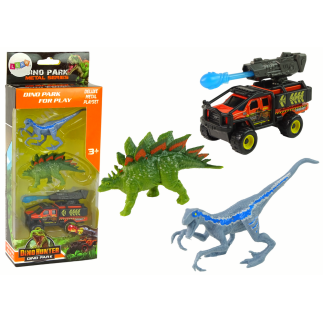 Dinozaury figurki zestaw auto rakieta niebieski
