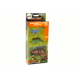 Dinozaury figurki zestaw auto rakieta niebieski