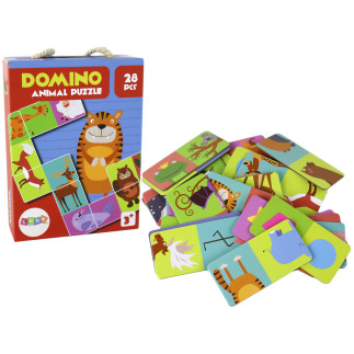 Gra logiczna puzzle dwustronne domino zwierzęta 10cm x 5cm 28 el.