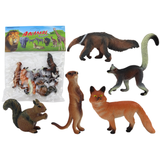 Figurki zwierząt 5 sztuk wiewiórka surykatka mrówkojad lis lemur