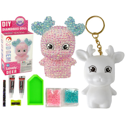 Zestaw kreatywny diy diamentowy renifer diy kryształki brelok 3d różowy