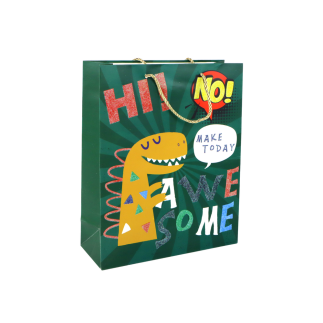 Papierowa torba prezentowa zielona dinozaur 32cm x 26cm x 10cm