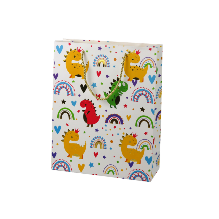 Torba prezentowa kolorowe dinozaury tęcza 32 cm x 26 cm x 10 cm