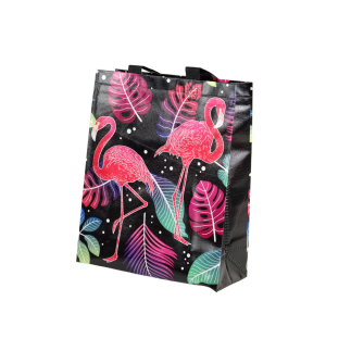 Torba prezentowa flamingi czarna 30,5cm x 24,5cm x 10cm