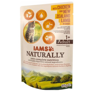 Iams naturally adult z kurczakiem i jagnięciną nowozelandzką w sosie 85g kot