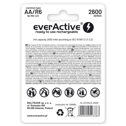 Zestaw akumulatorków everactive professional line evhrl6-2600 (2600mah   ni-mh)