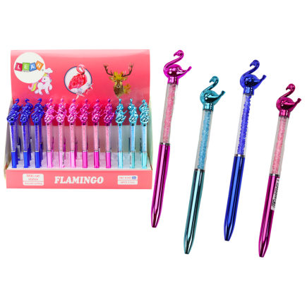 Długopis z flamingiem diamenciki niebieski wkład 0.7mm mix