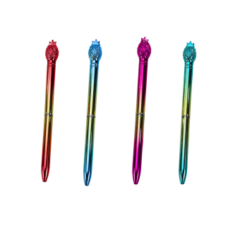 Długopis z ananasem w połysku złoto kolorowy niebieski wkład 0.7mm mix