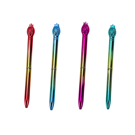 Długopis z ananasem w połysku złoto kolorowy niebieski wkład 0.7mm mix