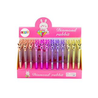 Długopis z zającem diamenciki niebieski wkład 0.7mm mix