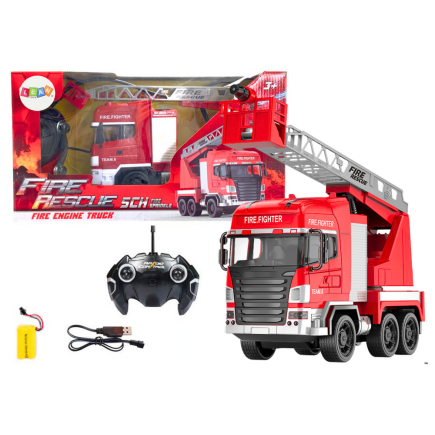 Wóz strażacki z wysięgnikiem zdalnie sterowany rc spray światła