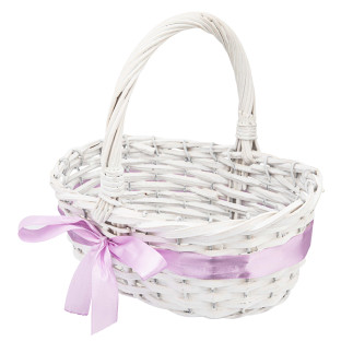 Koszyk wiklinowy owalny biały z rączką 22x16x9(20) cm ze wstążką