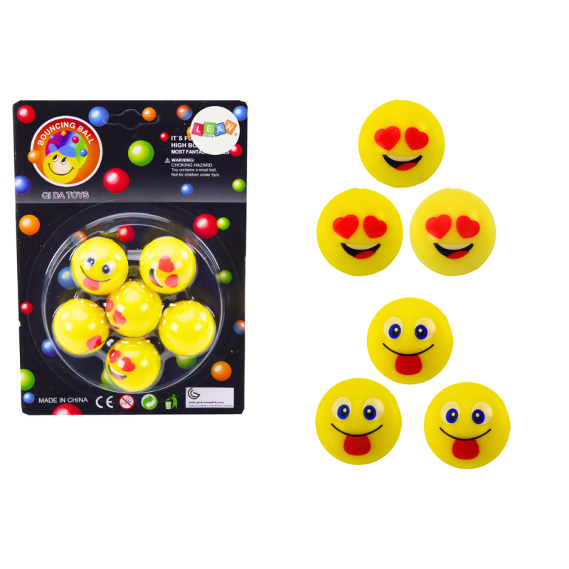 Zestaw piłeczek kauczukowych emoji żółte 6 szt - EAN: 5905991026655