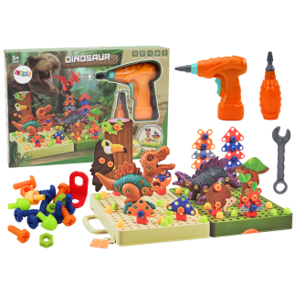 Klocki puzzle konstrukcyjne 3d diy dinozaury rozkręcanie wiertarka