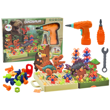 Klocki puzzle konstrukcyjne 3d diy dinozaury rozkręcanie wiertarka