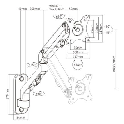 Gembird biurkowe regulowane ramię/uchwyt na monitor do montażu na ścianie 17-27, vesa 100x100mm, do do 7 kg