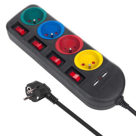 Maclean listwa zasilająca 4 gniazda 2xusb mce229b