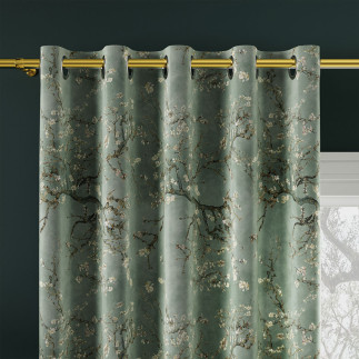 Kwitnący migdałowiec tkanina dekoracyjna velvet, 150cm, kolor 012 szałwiowy