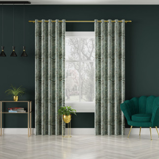 Kwitnący migdałowiec tkanina dekoracyjna velvet, 150cm, kolor 012 szałwiowy