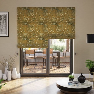Kwitnący migdałowiec tkanina dekoracyjna velvet, 150cm, kolor 018 szafranowy